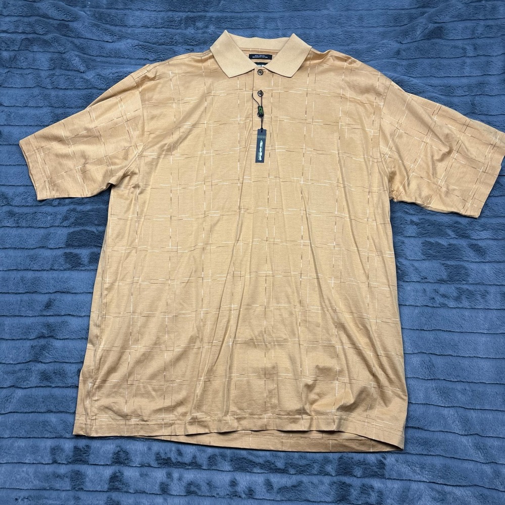 Bolle Golf Mens XL Polo Shirt Tan Mercerized Cotton Grid Pattern NWT